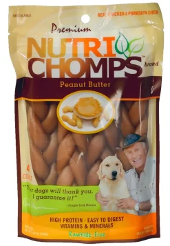 Scott Pet Premium Nutri Chomps Braid Dog Treats Peanut Butter 4 Count 6-in
