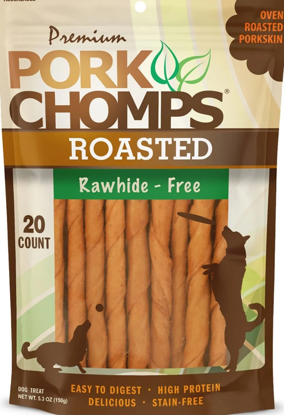 Scott Pet Premium Pork Chomps Roasted Mini Twist Dog Treats Oven Roasted Porkskin 20 Count 5.3-oz