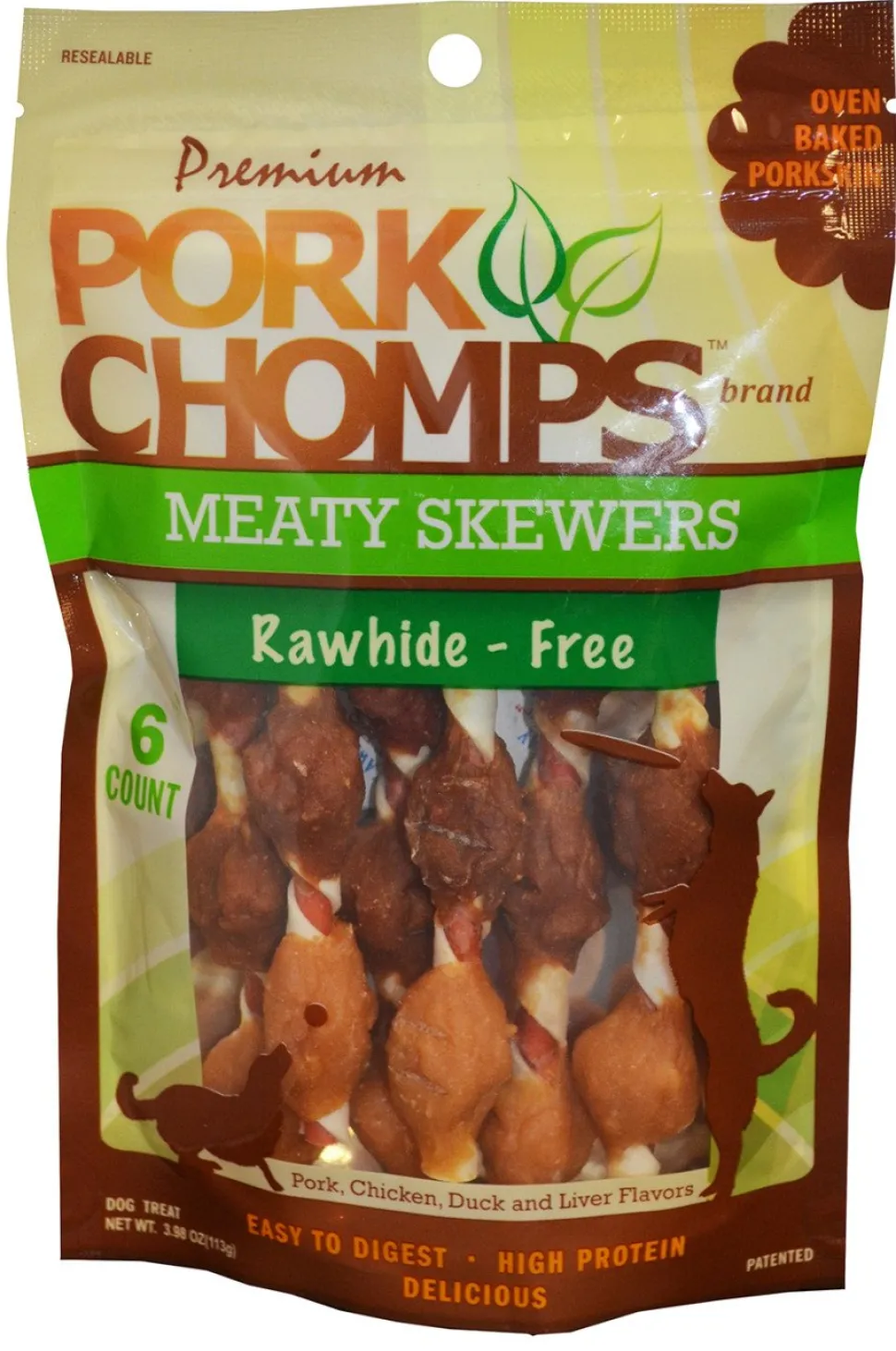 Scott Pet Premium Pork Chomps Meaty Skewers Dog Treats 6 Count 5-in