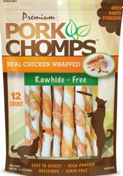 Scott Pet Premium Pork Chomps Mini Twist Dog Treats Real Chicken Wrapped 12 Count 5.1-oz