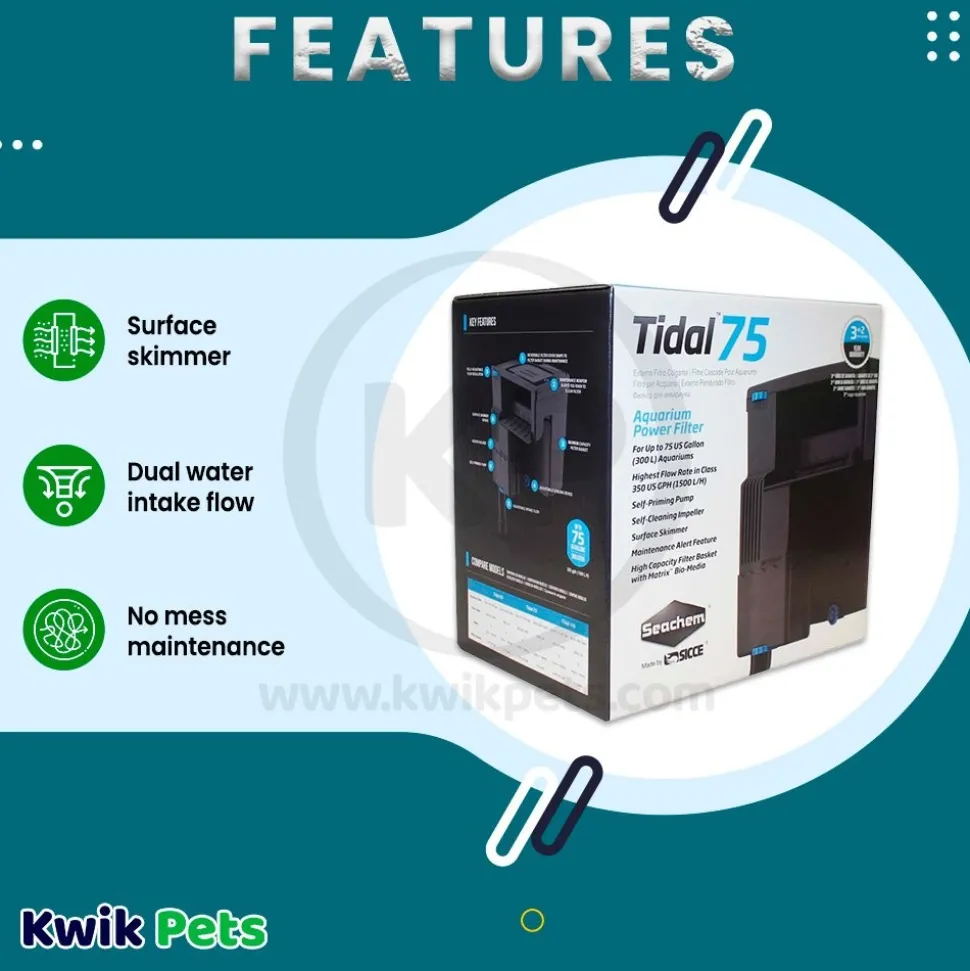 Seachem Tidal 75 Power Filter Black 350 GPH