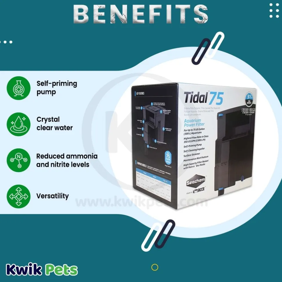 Seachem Tidal 75 Power Filter Black 350 GPH