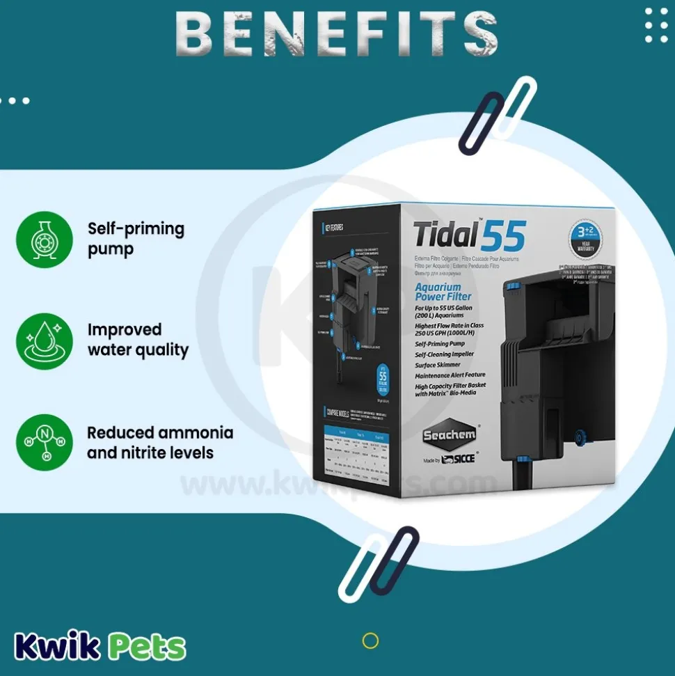 Seachem Tidal 55 Power Filter Black 250-GPH
