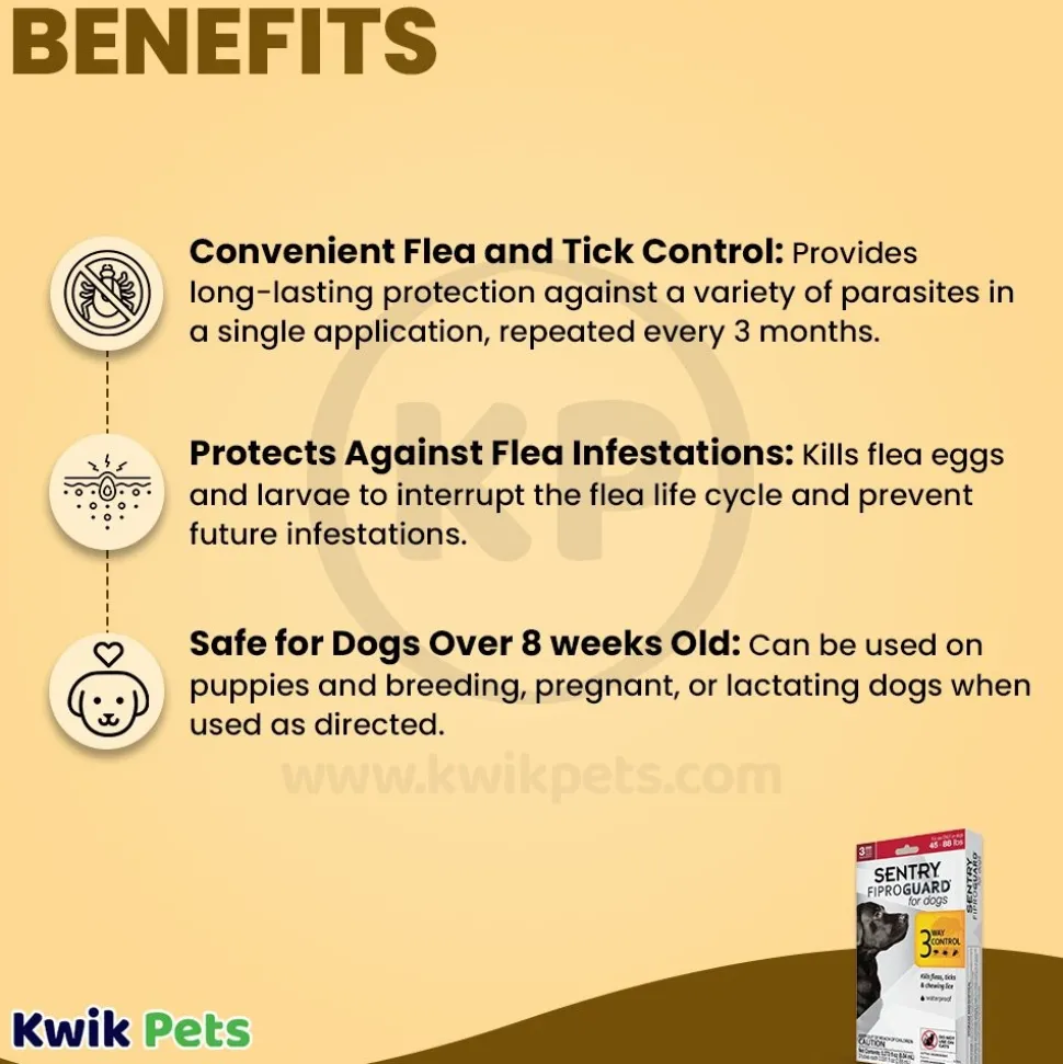 Sentry FiproGuard Flea & Tick Squeeze-on 0.273-oz 3 Count for Dog 45-88 lbs