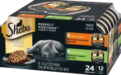 Sheba Perfect Portions Cuts in Gravy Wet Cat Food Roasted Chicken & Tender Turkey 12 Twin Variety Pack 24 Count 1.98-lb