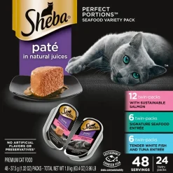 Sheba Perfect Portions Pate Wet Cat Food Salmon, Seafood & Whitefish/Tuna 24 Twin Variety Pack 48 Count 3.96-lb