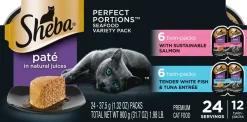 Sheba Perfect Portions Pate Wet Cat Food Delicate Salmon & Tender Whitefish/Tuna 12 Twin Variety Pack 24 Count 1.98-lb