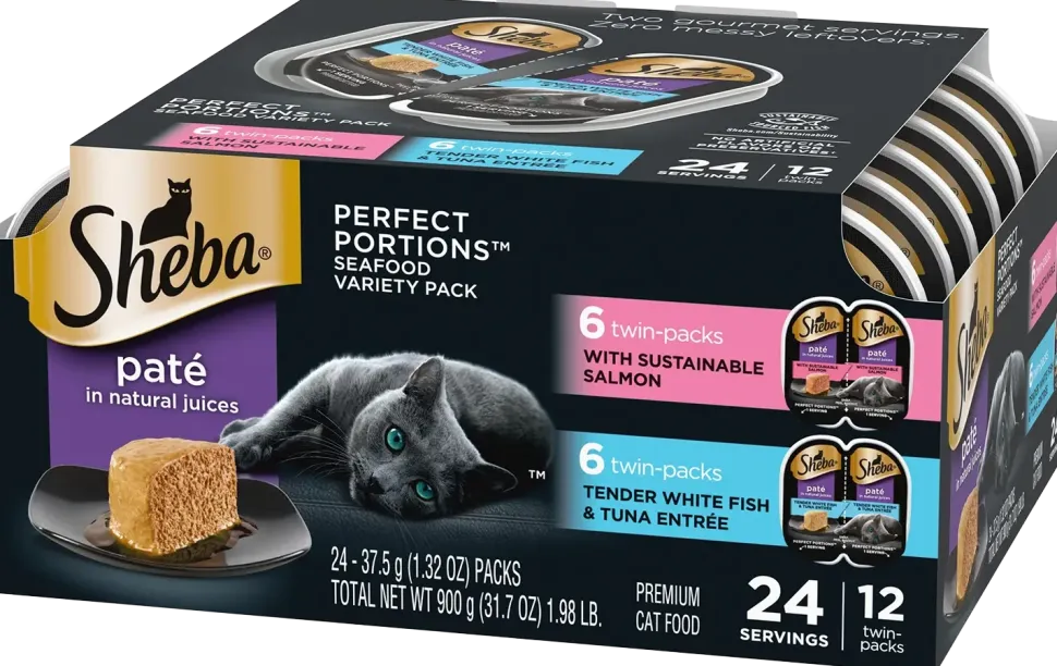 Sheba Perfect Portions Pate Wet Cat Food Delicate Salmon & Tender Whitefish/Tuna 12 Twin Variety Pack 24 Count 1.98-lb