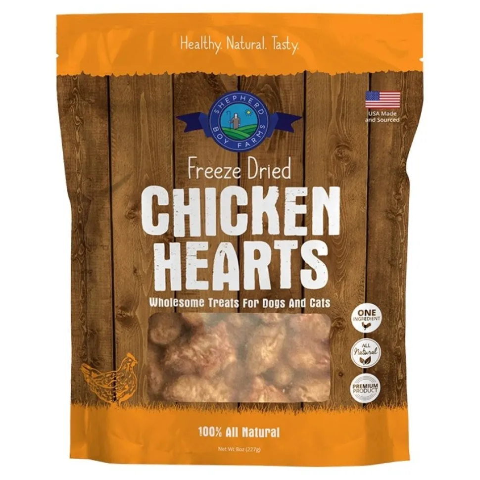 Shepherd Boy Farms Chicken Hearts Freeze Dried Dog & Cat Treats 8-oz