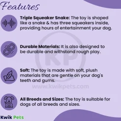 Skinneeez Extreme Dog Toy Triple Squeaker Snake 25-in
