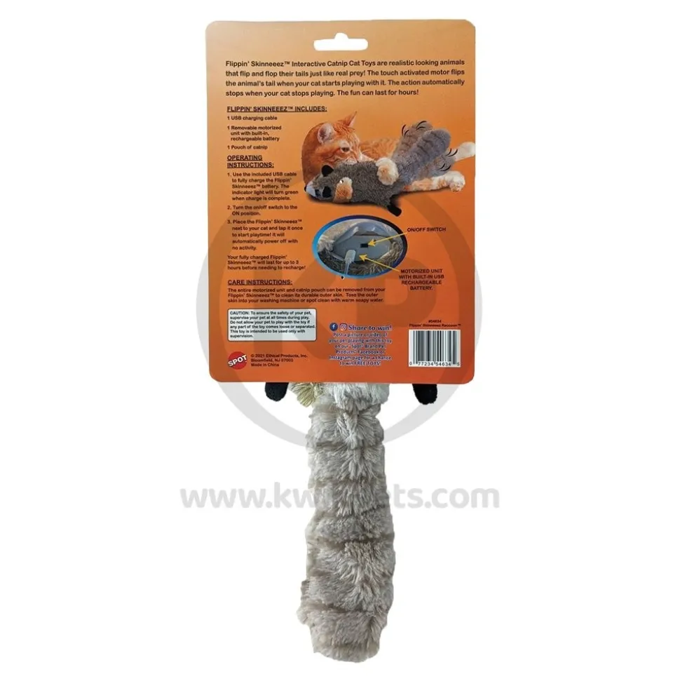 Skinneeez Flippin' Electronic Cat Toy Racoon with Catnip 15-in