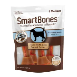 SmartBones Artificial-Free Medium Classic Bone Chews Dog Treat Peanut Butter 4 Count 11-oz