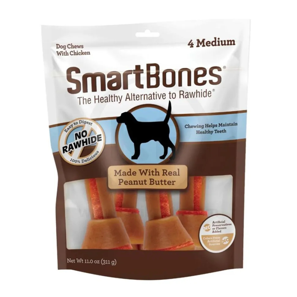 SmartBones Artificial-Free Medium Classic Bone Chews Dog Treat Peanut Butter 4 Count 11-oz