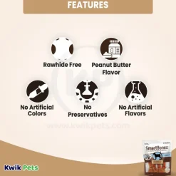SmartBones Artificial-Free Medium Classic Bone Chews Dog Treat Peanut Butter 4 Count 11-oz