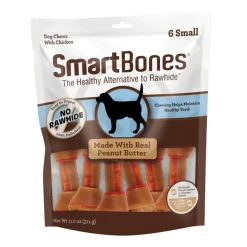 SmartBones Artificial-Free Small Classic Bone Chews Dog Treat Peanut Butter 6 Count 11-oz