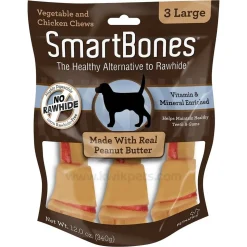 SmartBones Large Classic Bone Chews Dog Treat Peanut Butter 3 Count 12-oz