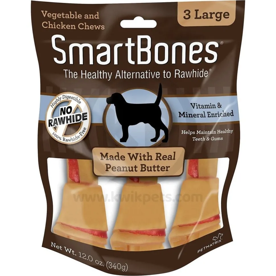 SmartBones Large Classic Bone Chews Dog Treat Peanut Butter 3 Count 12-oz
