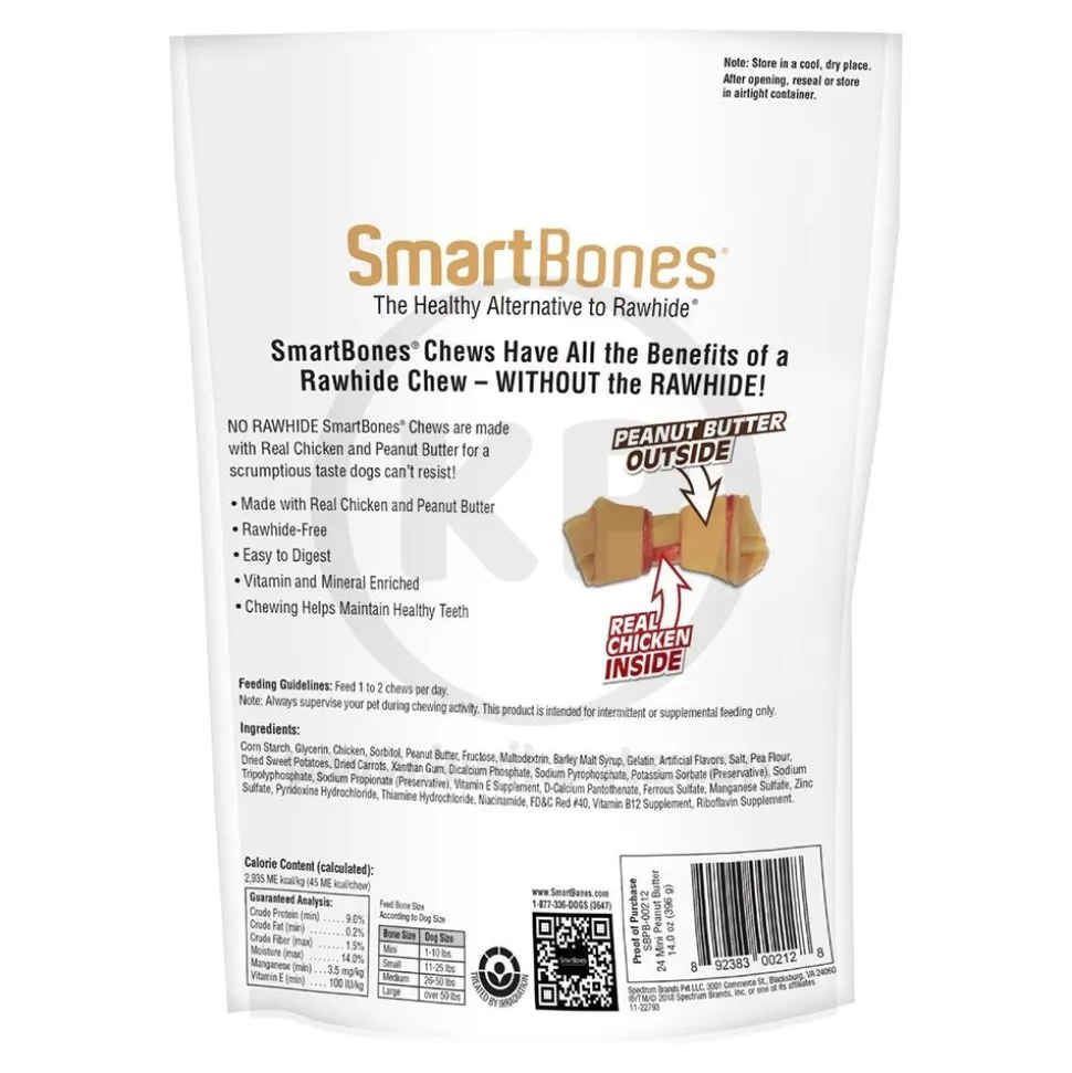 SmartBones Mini Classic Bone Chews Dog Treat Peanut Butter 24 Count 14-oz