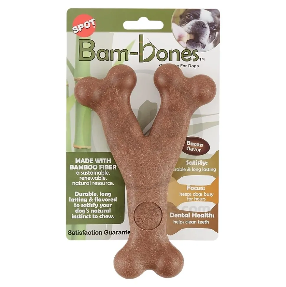 Spot Bam-Bones Wish Bone Dog Chew Toy Bacon Large 7-in