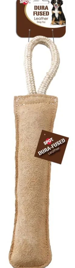 Spot Dura-Fused Leather Retriever Dog Toy Brown & White 15-in
