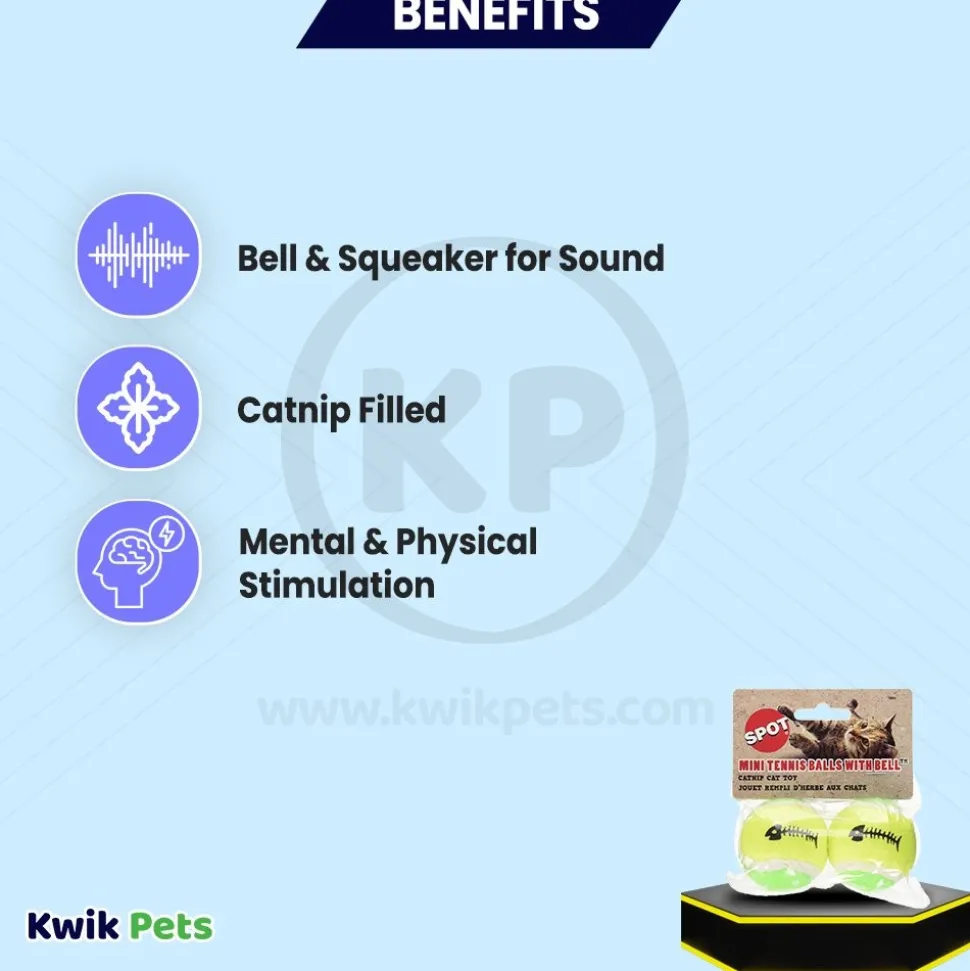 Spot Mini Tennis Balls Cat Toy with Bell & Catnip Assorted 2 Count 2-in