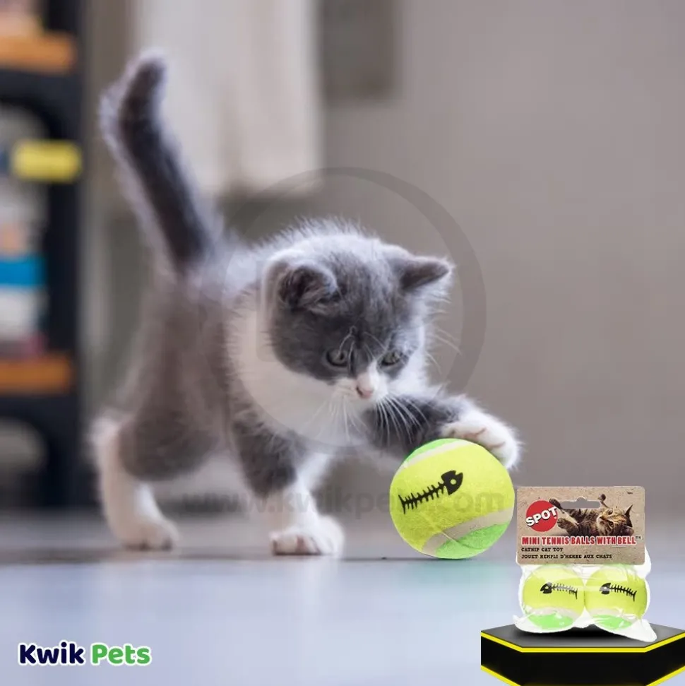 Spot Mini Tennis Balls Cat Toy with Bell & Catnip Assorted 2 Count 2-in
