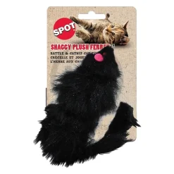 Spot Shaggy Plush Ferret Rattle & Catnip Cat Toy Black Large 11-in