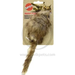 Spot Shaggy Plush Giant Mouse Rattle & Catnip Cat Toy Brown 8.5-in