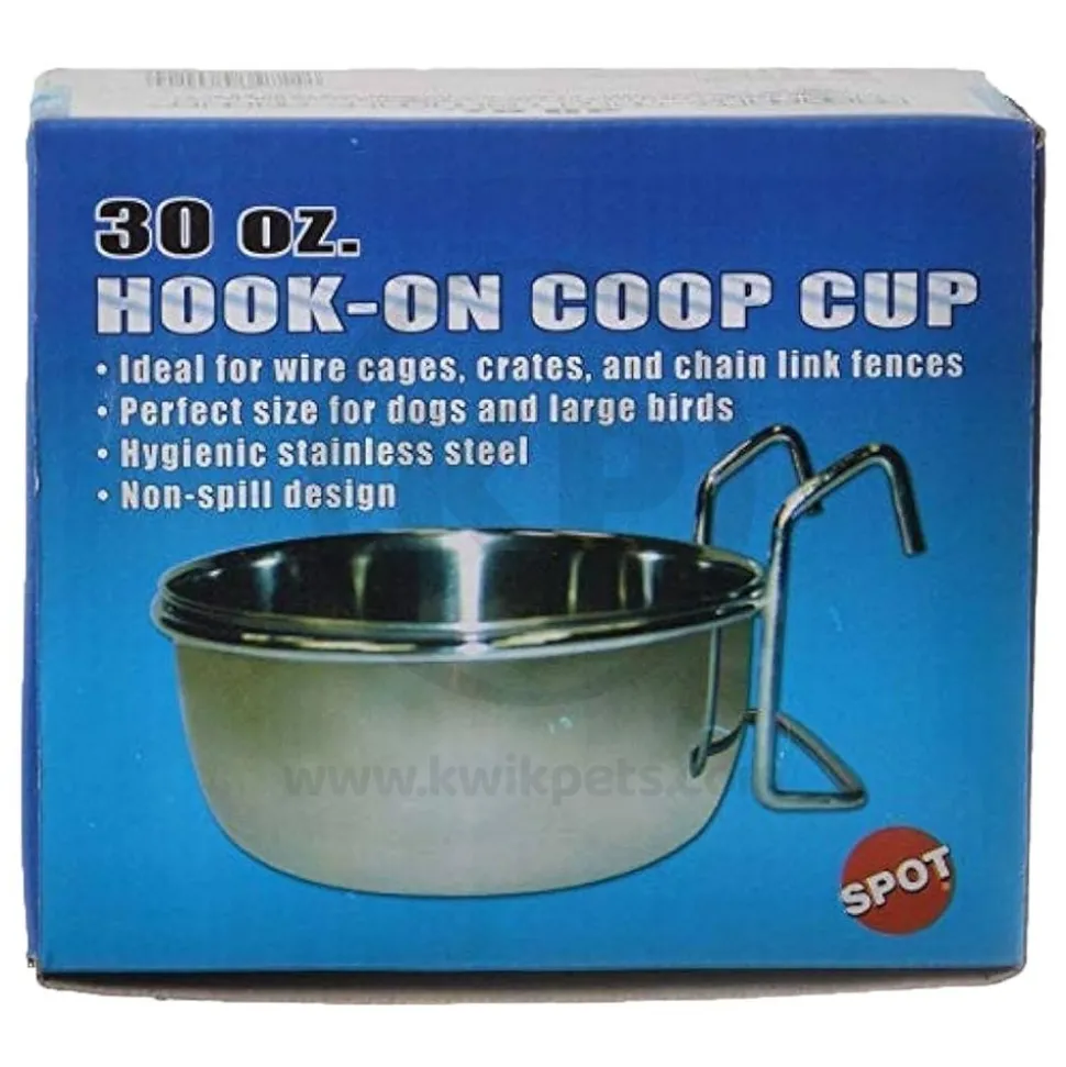 Spot Stainless Steel Coop Cup with Wire Hanger for Dogs, Cats, Birds & Small Pets 30-oz