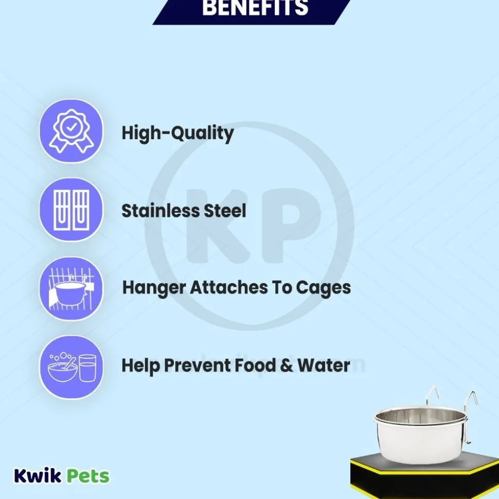 Spot Stainless Steel Coop Cup with Wire Hanger for Dogs, Cats, Birds & Small Pets 20-oz