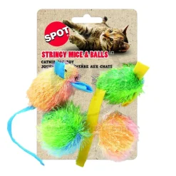 Spot Stringy Mice & Ball Cat Toy with Catnip Assorted 4 Count 2-in