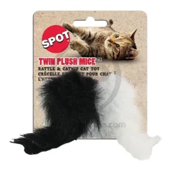 Spot Twin Plush Mice Rattle & Catnip Cat Toy Black & White 2 Count 4.5-in