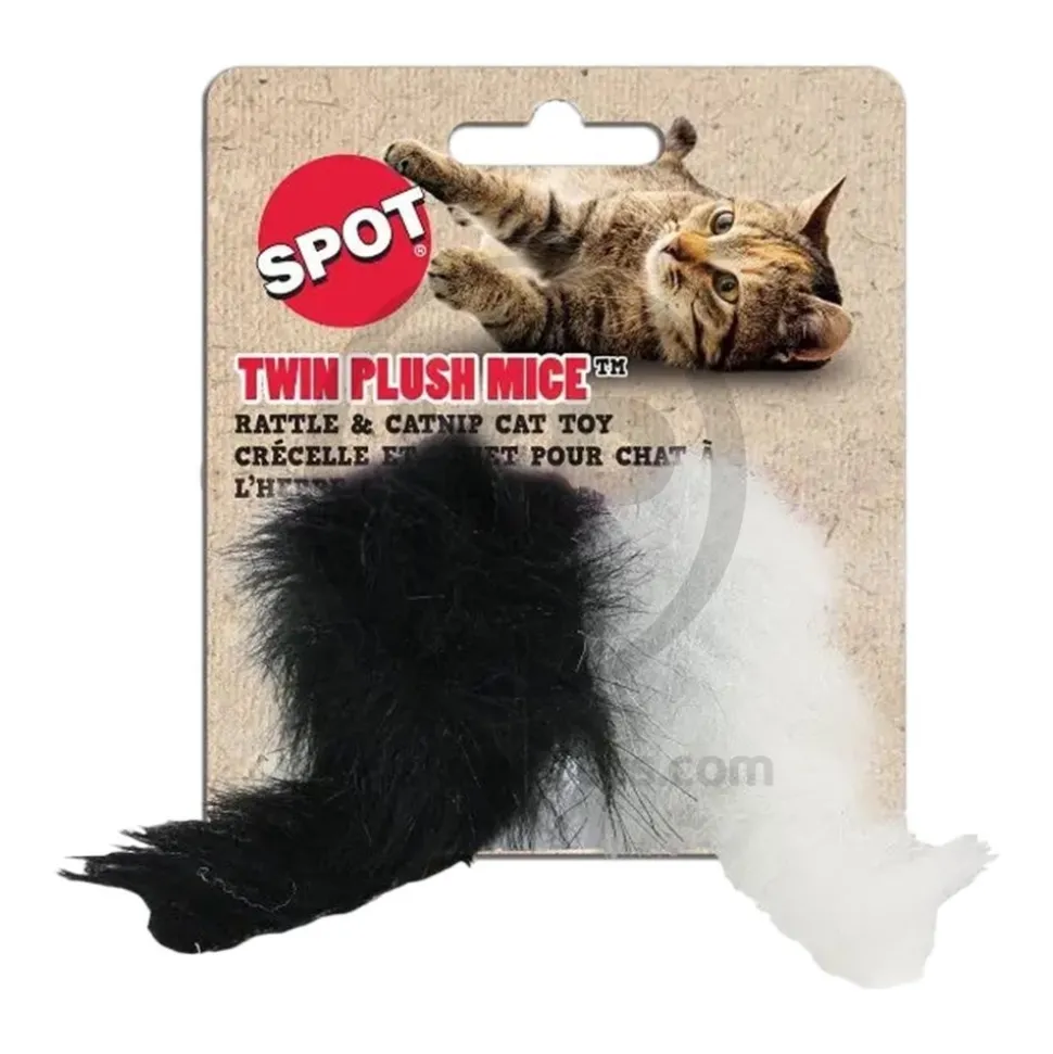 Spot Twin Plush Mice Rattle & Catnip Cat Toy Black & White 2 Count 4.5-in