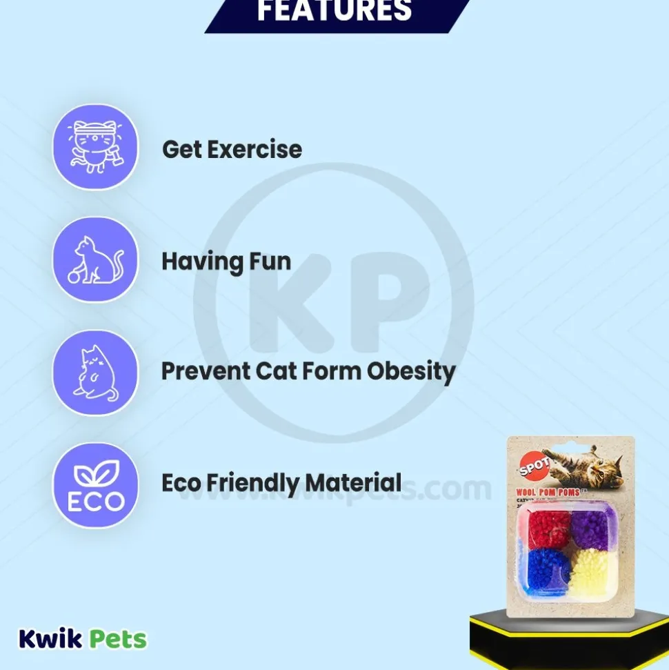 Spot Wool Pom Poms Cat Toy with Catnip Assorted 4 Count 1.5-in