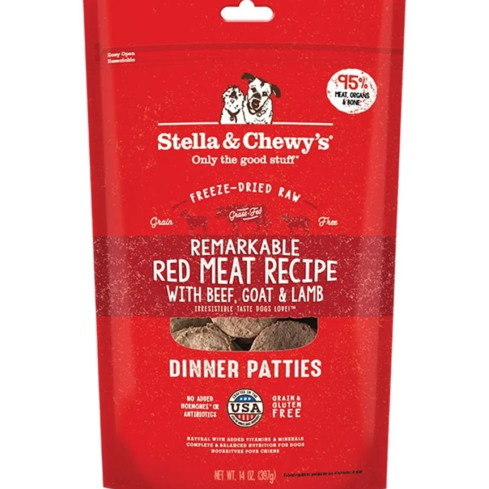 Stella & Chewy's Freeze-Dried Raw Dinner Patties Dog Food Remarkable Red Meat Recipe with Beef, Goat & Lamb 14-oz