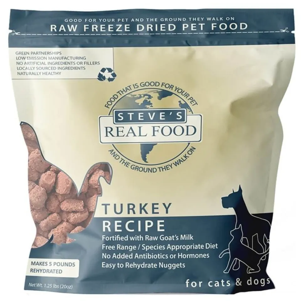 Steve's Real Food Freeze-Dried Nuggets Raw Dog & Cat Food Turkey Recipe 1.25-lb