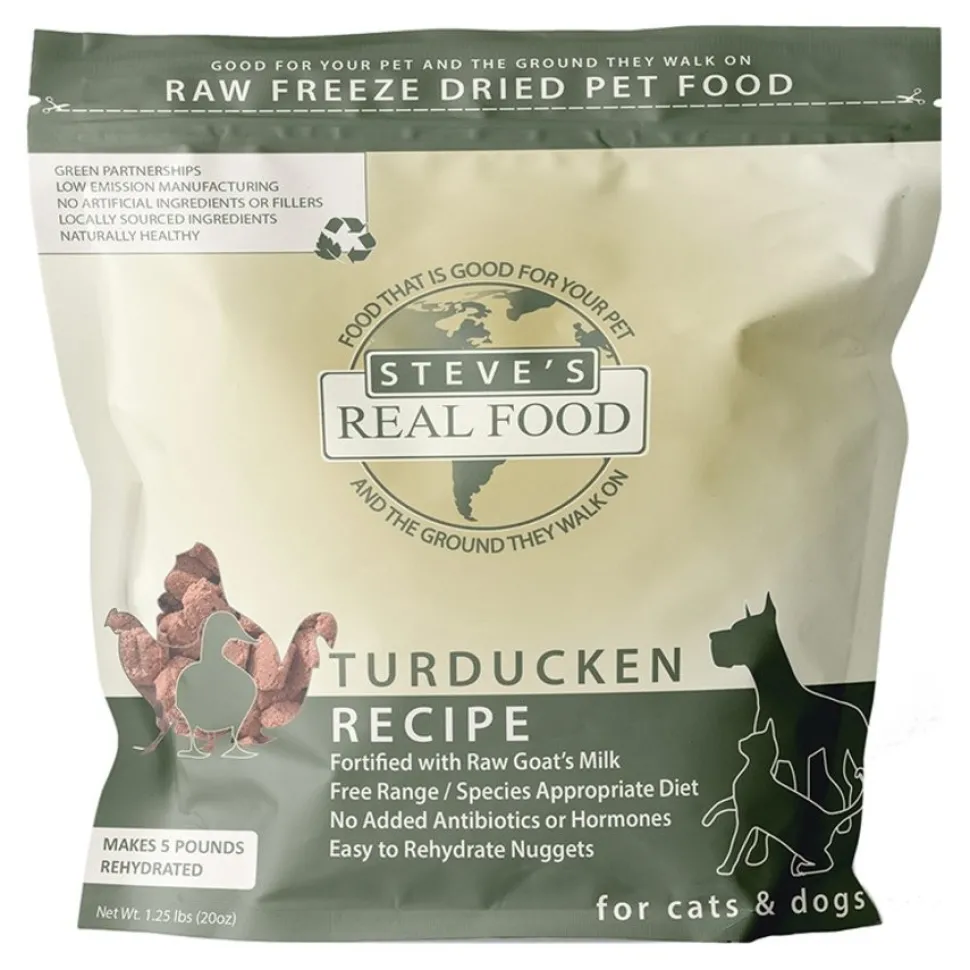 Steve's Real Food Freeze-Dried Nuggets Raw Dog & Cat Food Turducken Recipe 1.25-lb