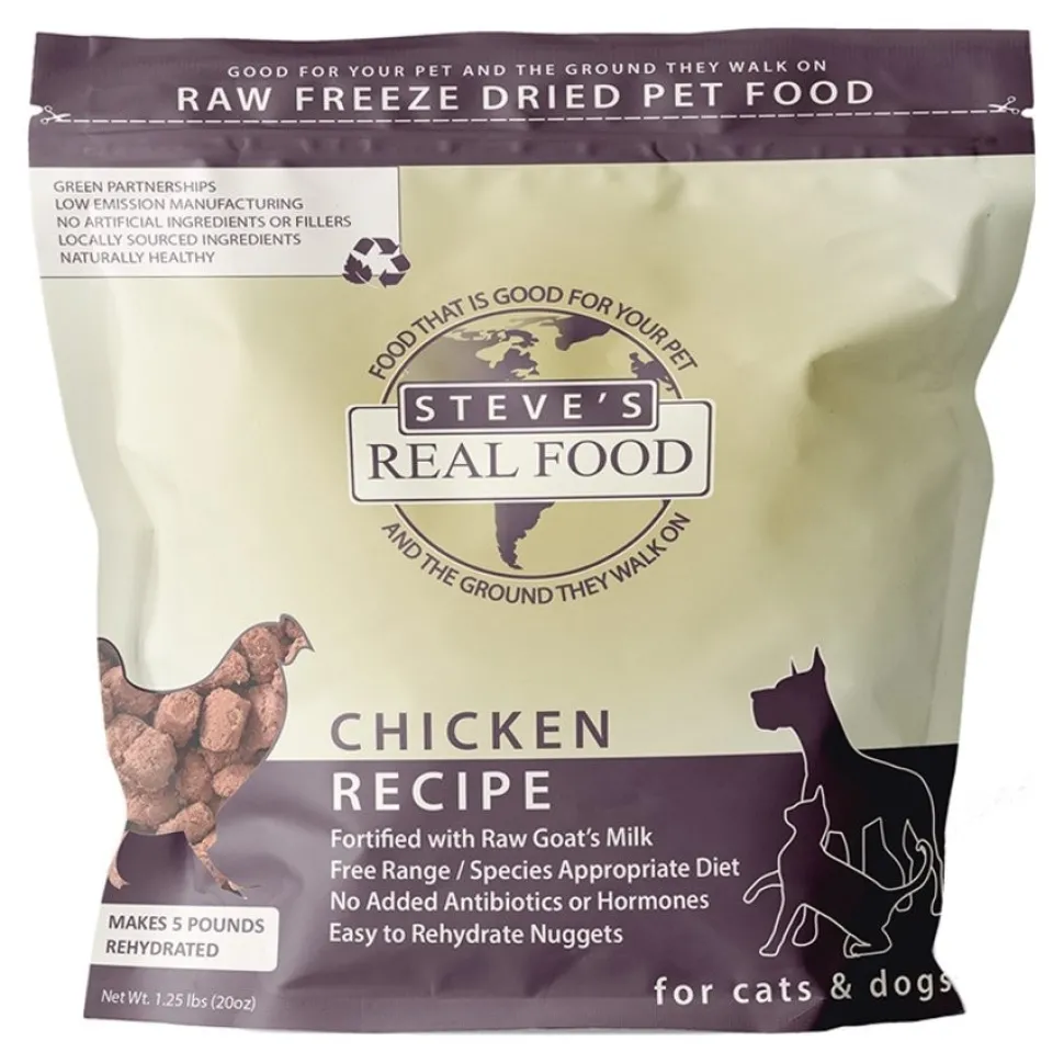 Steve's Real Food Freeze-Dried Nuggets Raw Dog & Cat Food Chicken Recipe 1.25-lb