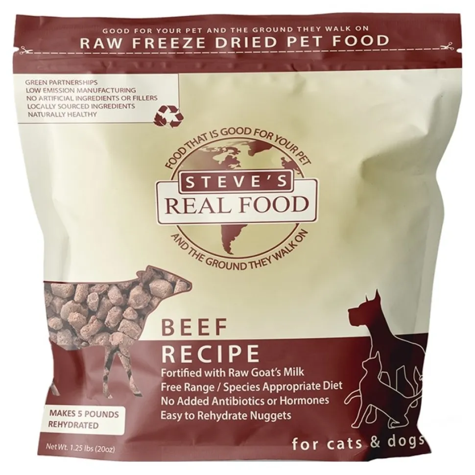 Steve's Real Food Freeze-Dried Nuggets Raw Dog & Cat Food Beef Recipe 1.25-lb