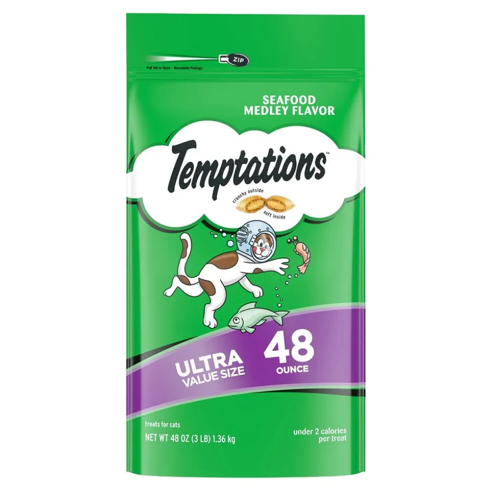 Temptations Classics Crunchy & Soft Adult Cat Treats Seafood Medley 48-oz