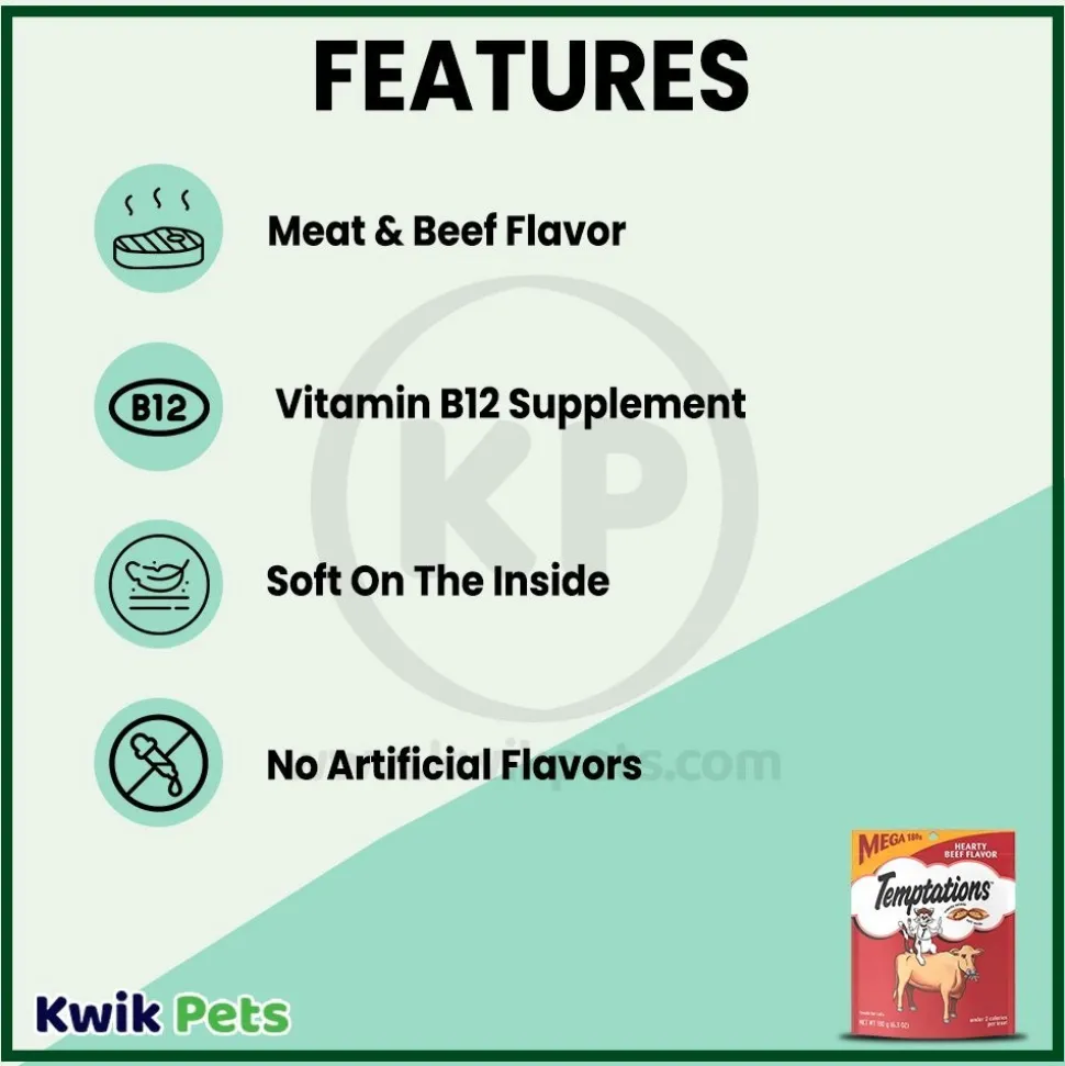 Temptations Classics Crunchy & Soft Adult Cat Treats Hearty Beef 6.3-oz