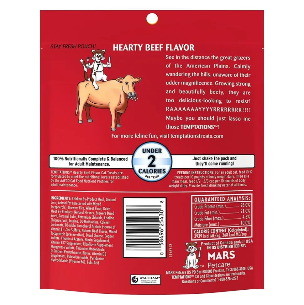 Temptations Classics Crunchy & Soft Adult Cat Treats Hearty Beef 6.3-oz