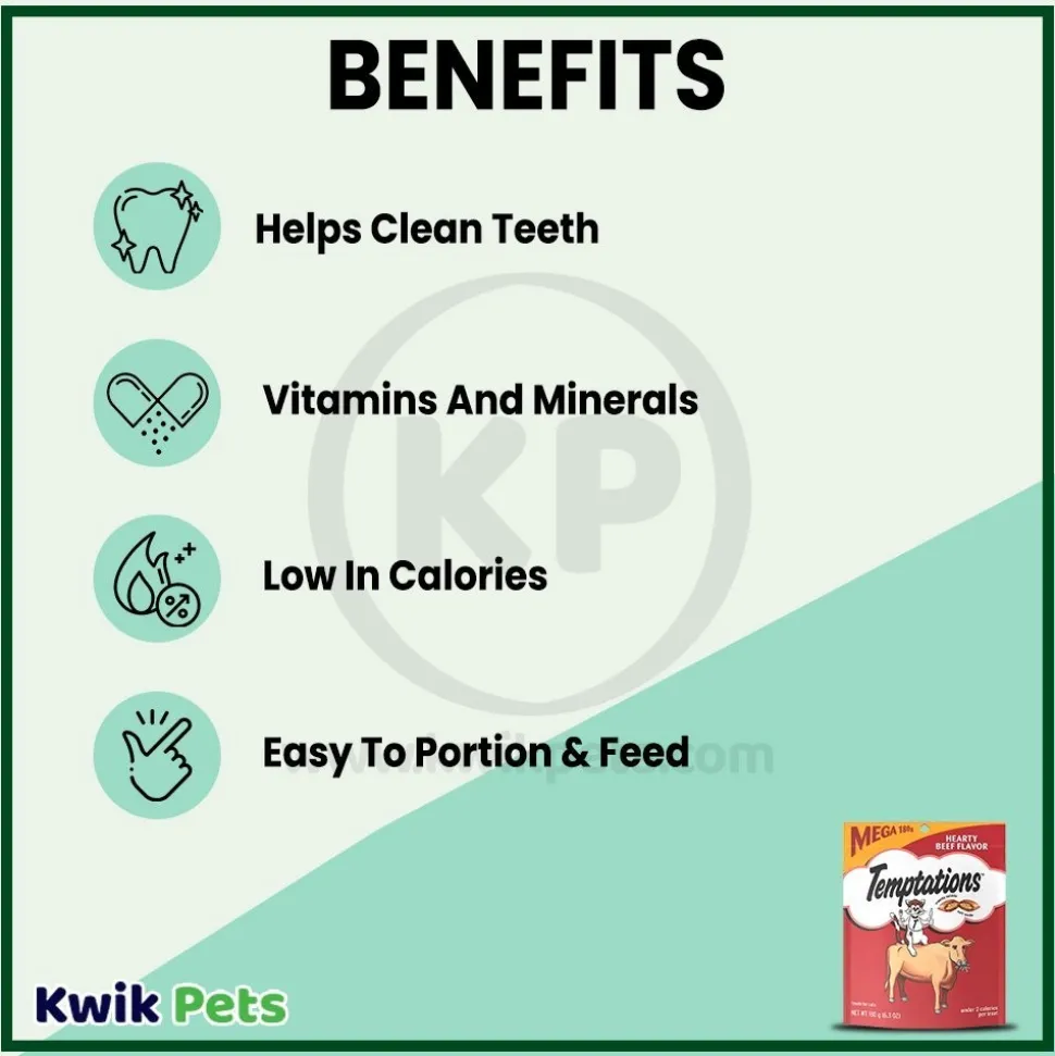 Temptations Classics Crunchy & Soft Adult Cat Treats Hearty Beef 6.3-oz