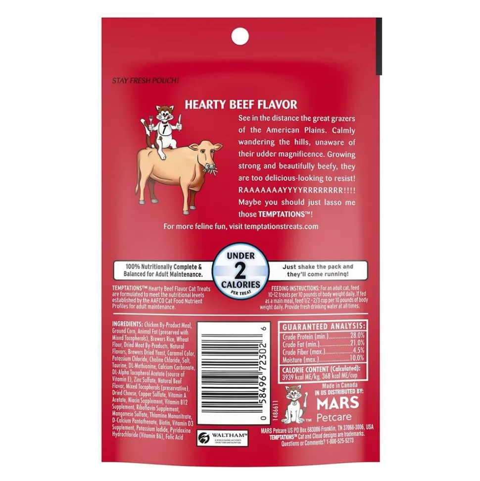 Temptations Classics Crunchy & Soft Adult Cat Treats Hearty Beef 3-oz