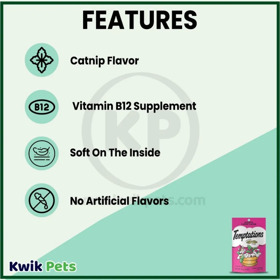 Temptations Classics Crunchy & Soft Adult Cat Treats Blissful Catnip 3-oz