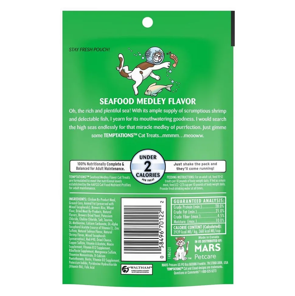 Temptations Classics Crunchy & Soft Adult Cat Treats Seafood Medley 3-oz