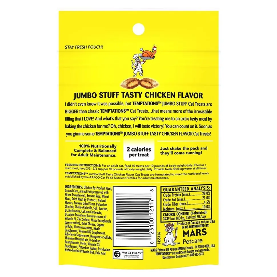 Temptations Jumbo Stuff Soft & Crunchy Cat Treats Tasty Chicken 2.47-oz