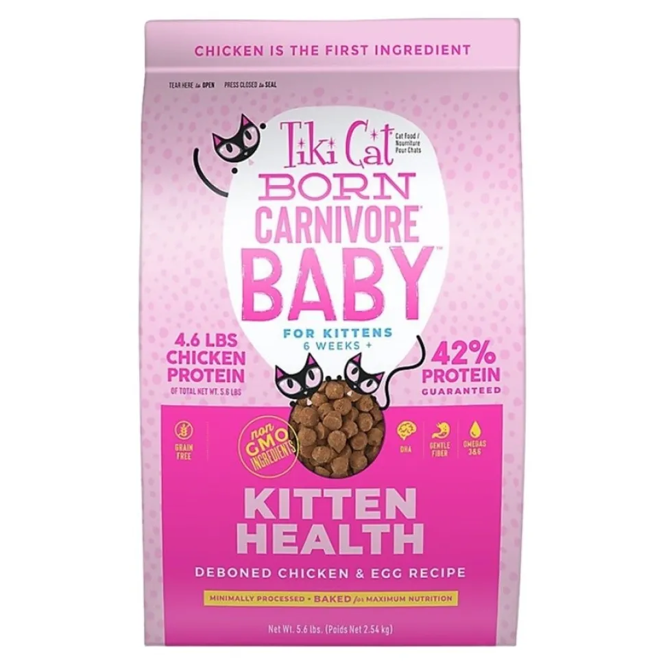 Tiki Pets Cat Born Carnivore Baby Kitten Health Dry Cat Food Deboned Chicken & Egg 5.6-lb