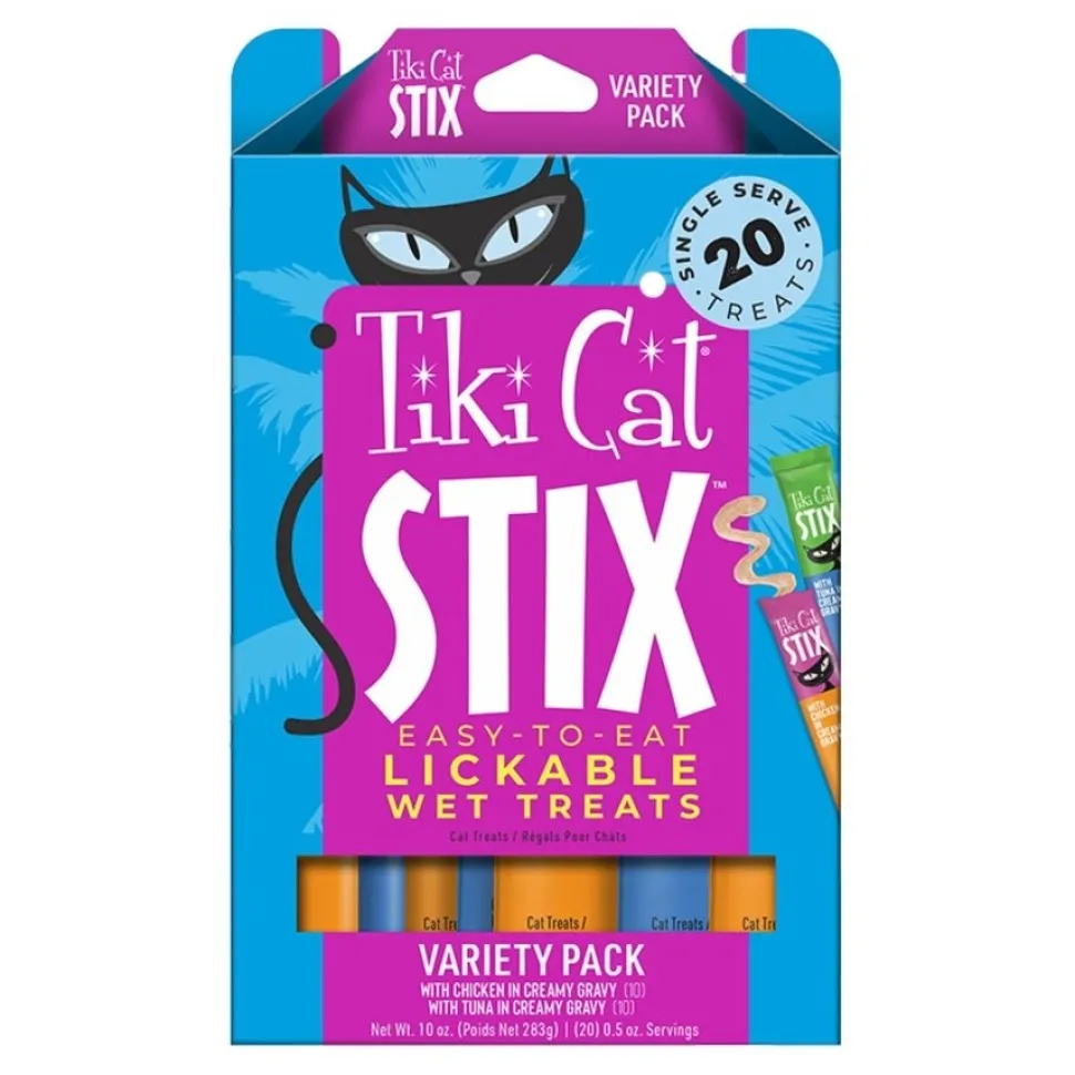 Tiki Pets Cat Stix Variety Pack Lickable Wet Cat Treats Chicken in Creamy Gravy & Tuna in Creamy Gravy 0.5-oz Tubes 20 Count