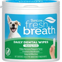 TropiClean Fresh Breath Finger Dental Wipes for Dogs 50 Count